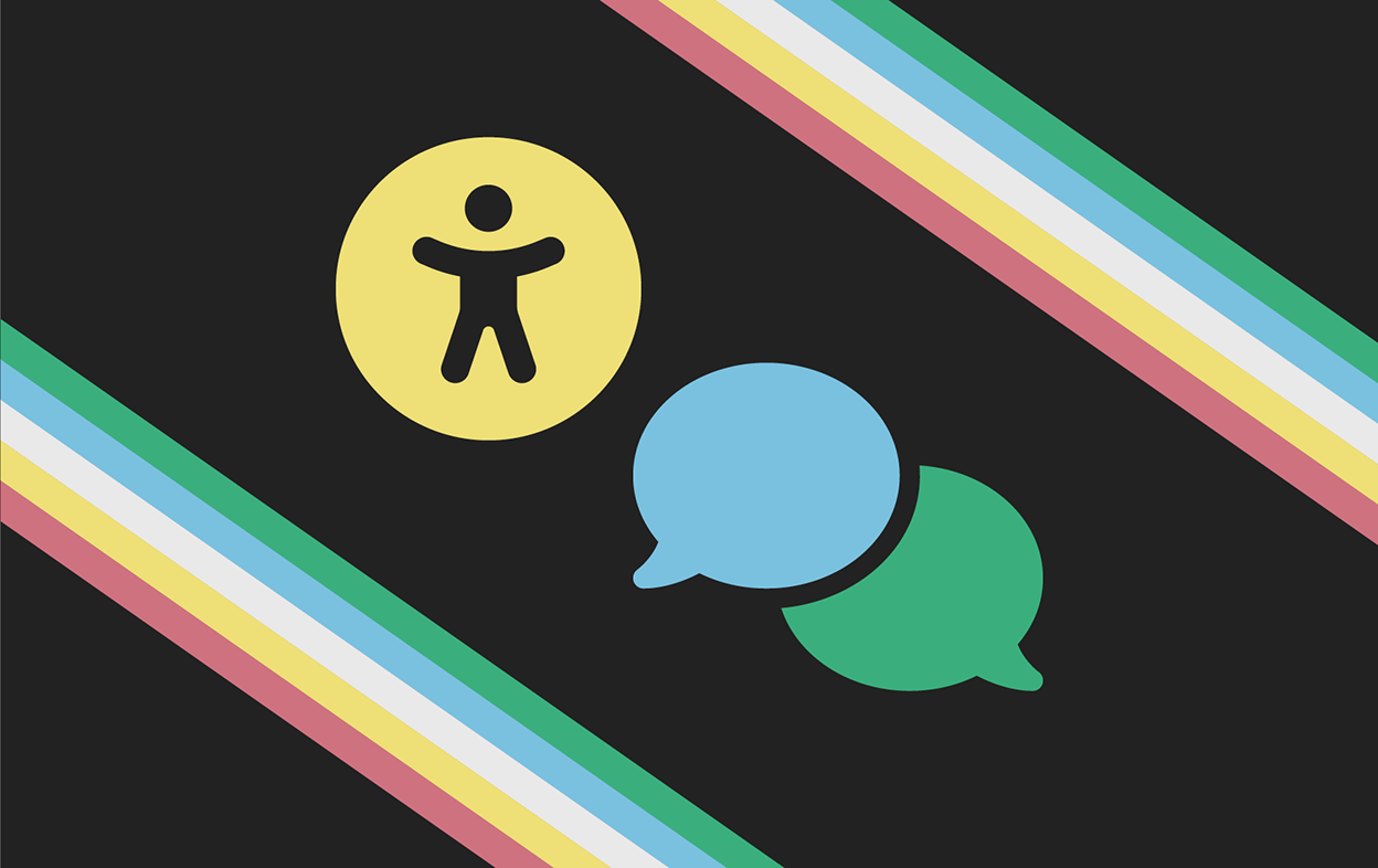 Disability flag design with person icon and specch bubbles