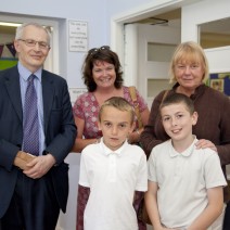ddy Newman, Chair of WCHG with Louise Leyland, Office Manager to Mike Kane MP, Wyn Goggins and 2 pupils from The Willows.